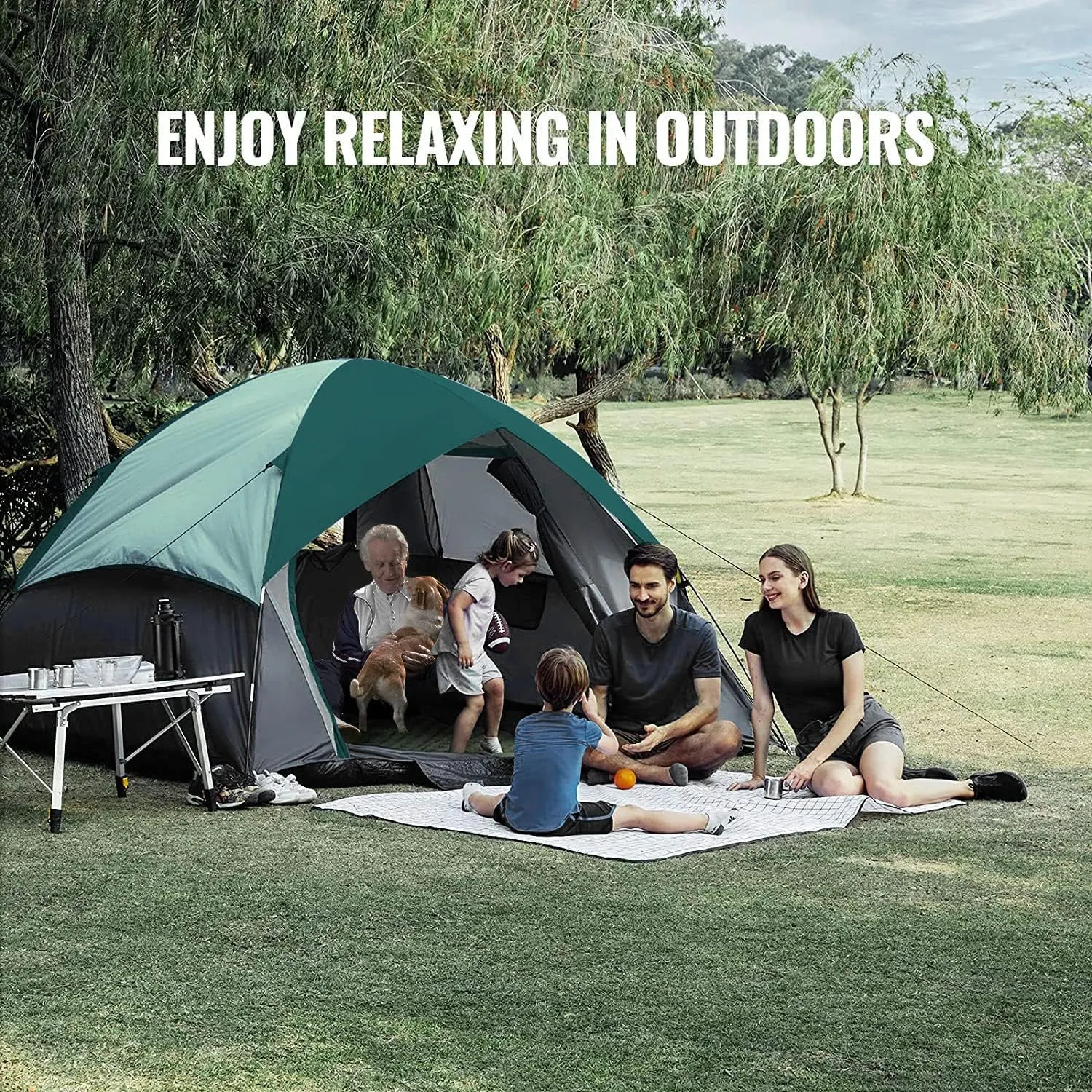 Person Camping Tent, Outdoor Family Tent with Removable Rainfly for Backpacking, Hiking, Windproof and Waterproof Dome Tent for Comfortable Trip, Easy Set Up