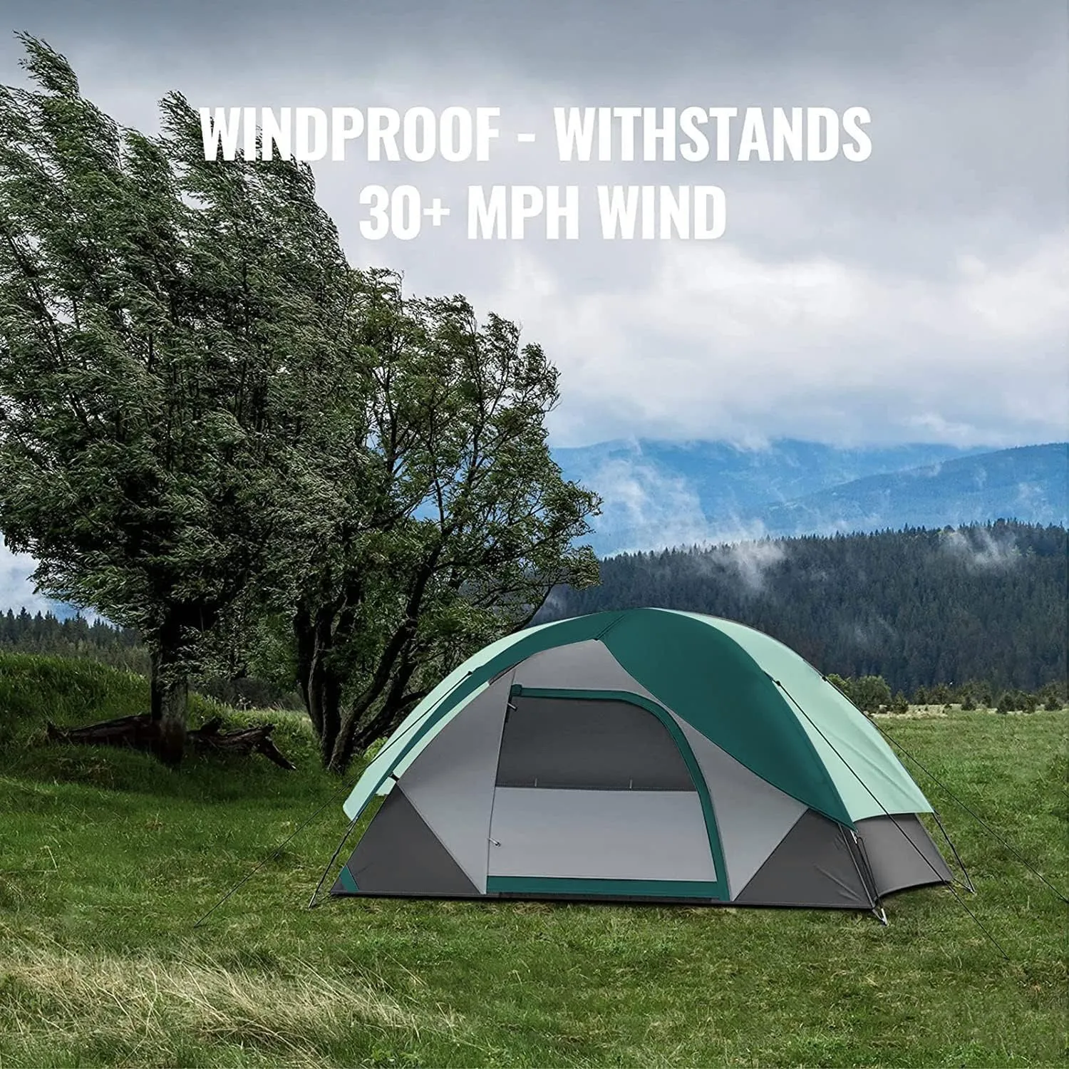Person Camping Tent, Outdoor Family Tent with Removable Rainfly for Backpacking, Hiking, Windproof and Waterproof Dome Tent for Comfortable Trip, Easy Set Up