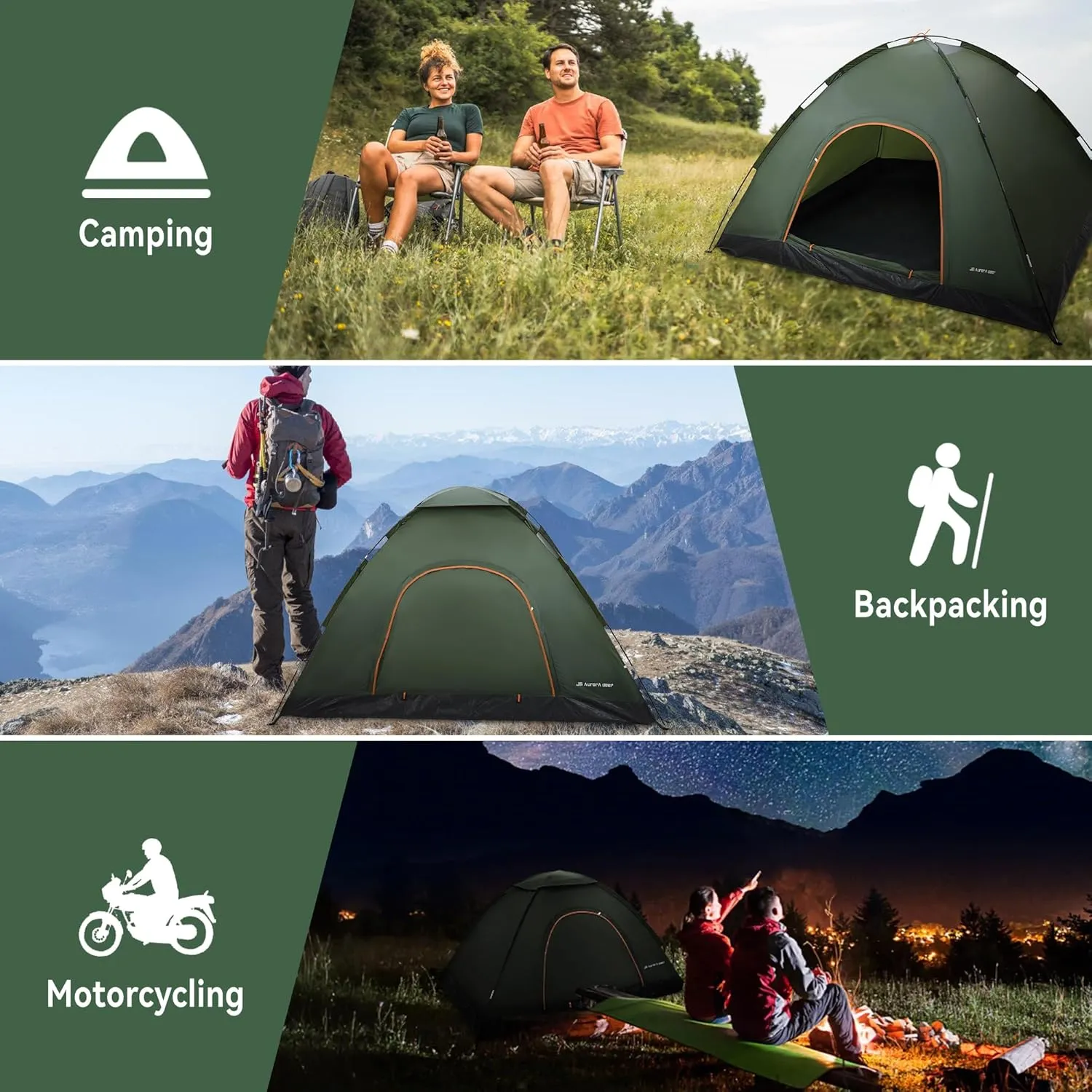 Person Tent Waterproof Windproof Family Tents Camping Tents Backpacking Tent for Portable Camping with Carry Bag