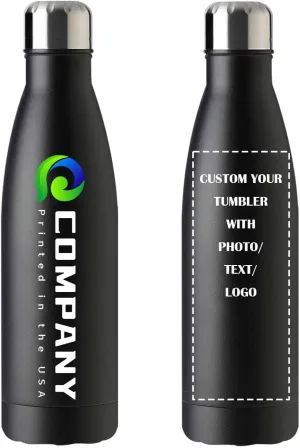 Personalized 17oz Insulated Water Bottle, Double Wall Stainless Steel Water Bottle Leak-Proof Thermos, Reusable Water Bottle for Sports & Travel, Black, 1 Pack