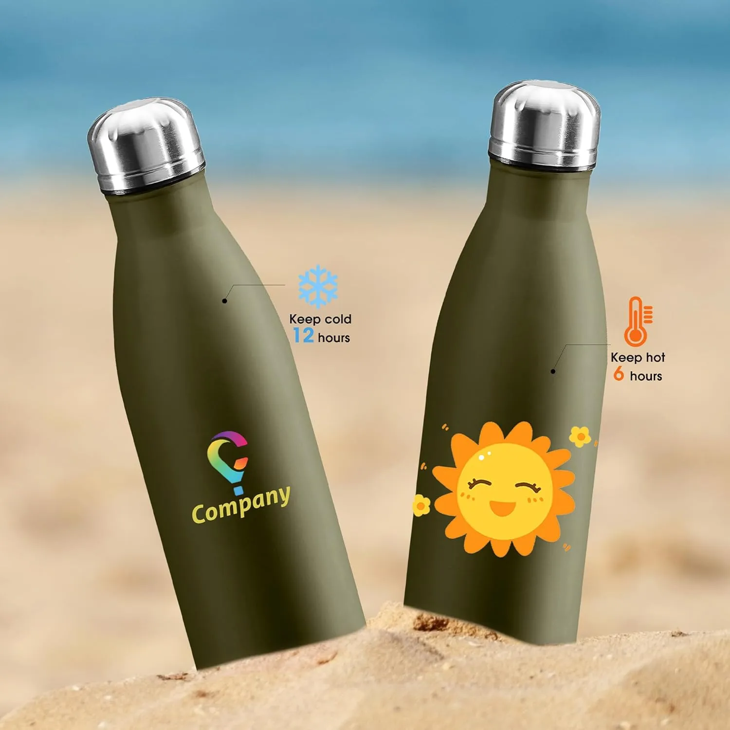 Personalized Custom Water Bottle Print in USA 17oz Stainless Steel Double Wall Leakproof Cups With Colorful Text Logo for Sports Outdoors