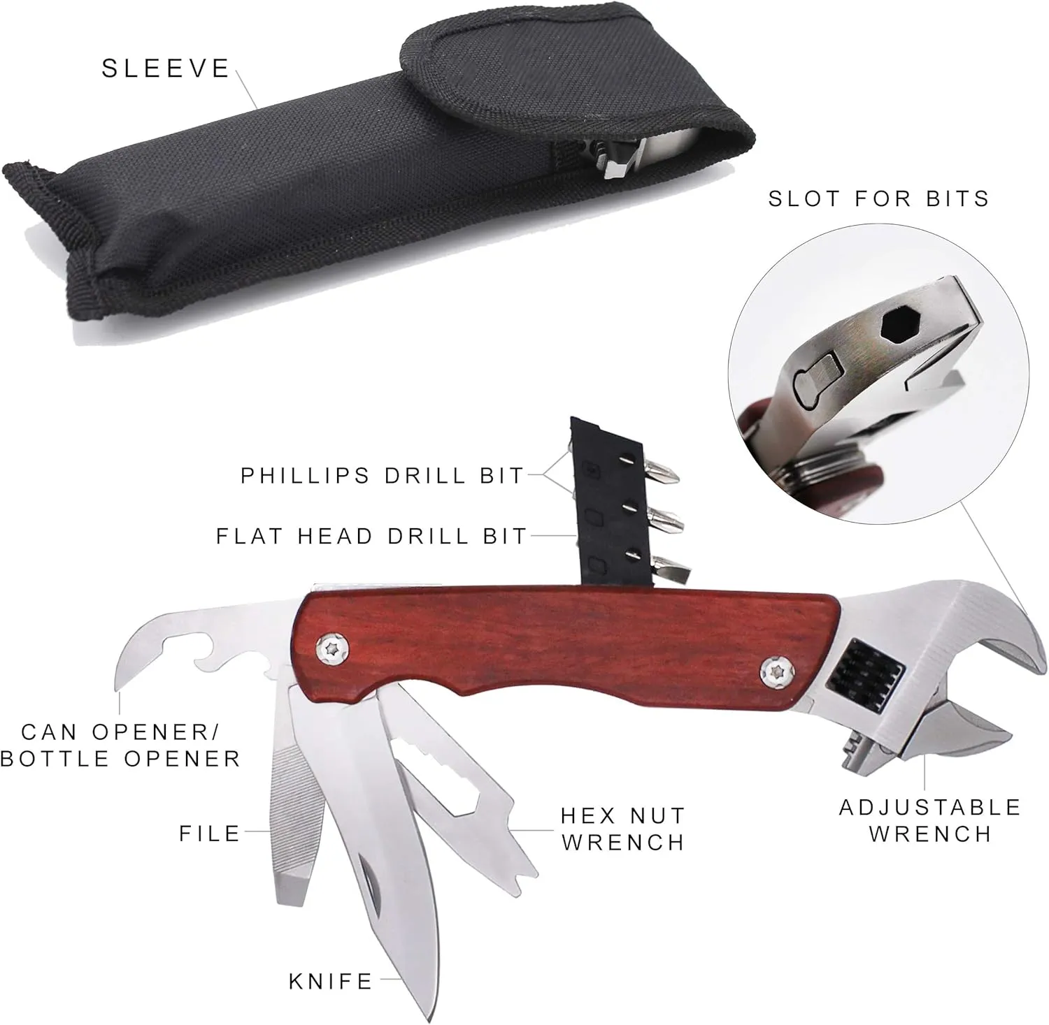 Personalized Engraved Hammer or Wrench Multi tool with Wood Handle - Customized for Father's Day Christmas Valentine's Birthday Him Men Husband (Wrench Multi Tool)