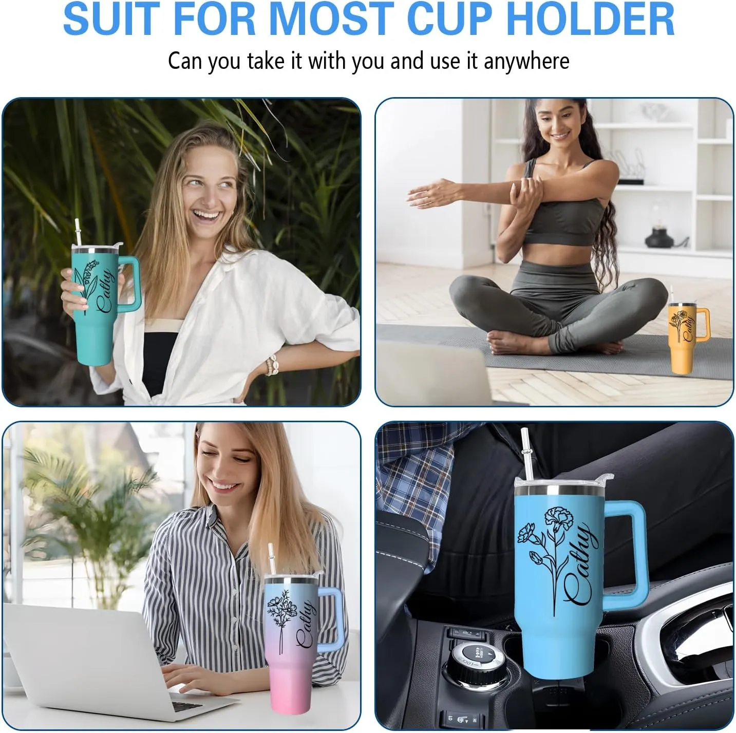 Personalized Gifts Custom Tumbler with Straw 40 Oz Customized Stainless Steel Insulated Travel Cup Add Name,Photo,or Logo,Custom Travel Coffee mug,Personalized Photo Gifts for Women Men