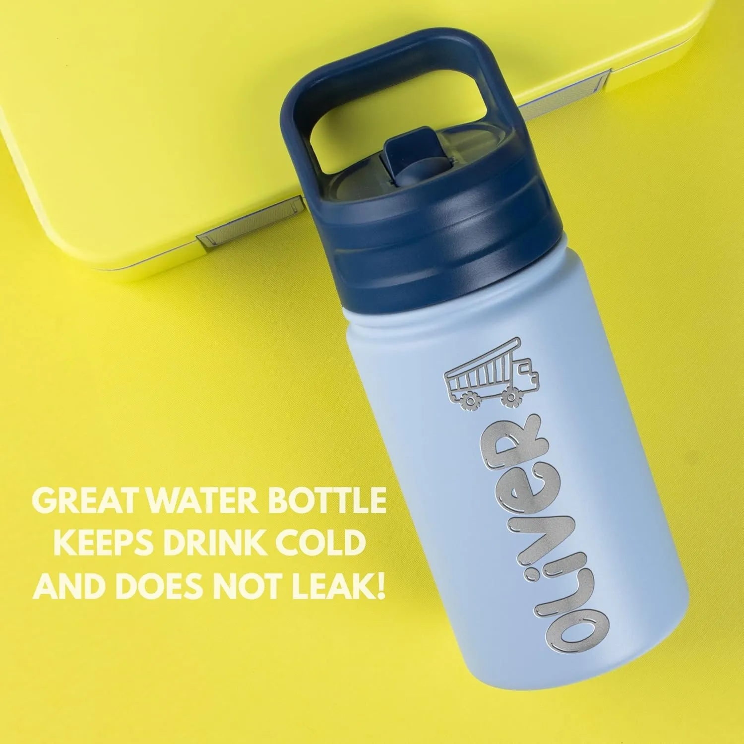 Personalized Kids Water Bottle with Name & Icon - Custom Kids Water Bottle, 12 oz with Leakproof Straw Lid - Back to School, Christmas & Birthday Gift for Boys & Girls, Sky Blue