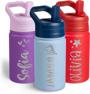 Personalized Kids Water Bottle with Name & Icon - Custom Kids Water Bottle, 12 oz with Leakproof Straw Lid - Back to School, Christmas & Birthday Gift for Boys & Girls, Sky Blue