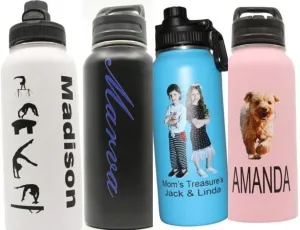 Personalized Stainless Steel Sports 32oz Hydro Water Bottle With Custom Photo Print & Engraved Free - Vacuum-insulated, 32-fluid-ounce body keeps liquids pipping hot or icy cold for hours on end!