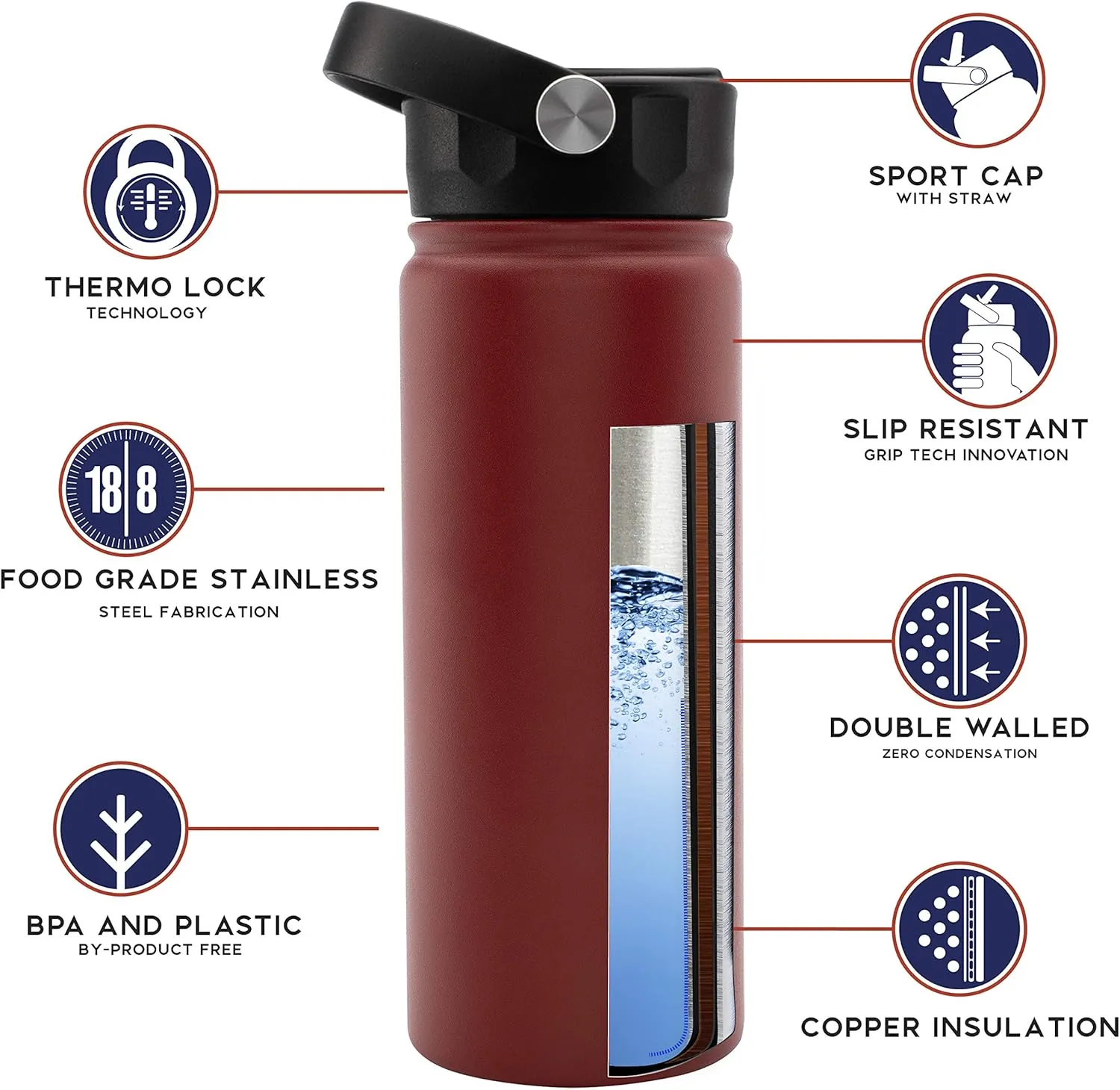 Personalized Water Bottle w Straw Lid Double Wall Insulated | 18 oz - 12 Font - Pink | 9 Color Custom Water Bottle w Name and Text, BPA Free - Non Sweat - Vacuum Insulated