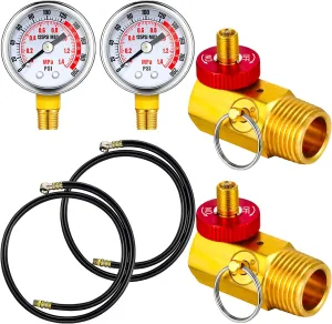 Peryiter Air Tank Repair Kit Including Safety Valve, 0-200 PSI Pressure Gauge and 4 Feet Air Tank Hose Assembly Kit for Portable Carry Tank(Black,6 Pcs)