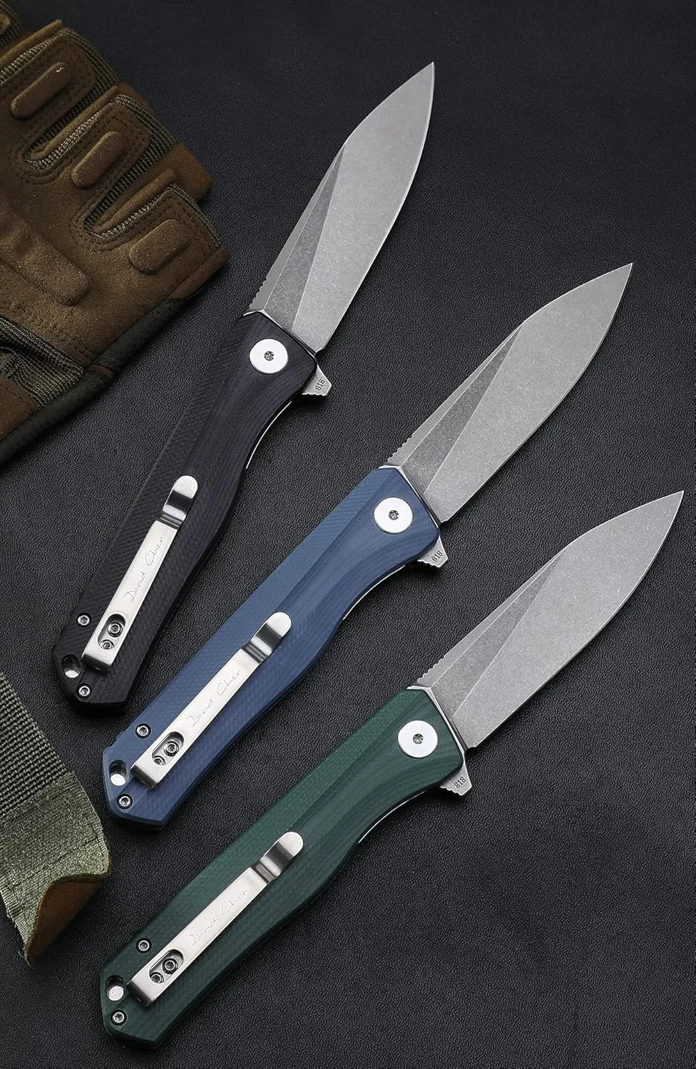Petrified fish G10 handle D2 steel blade 2CR13 liner ball bearing flipper folding knife camping hunting EDC pocket tool PF818 (Blue, Satin)