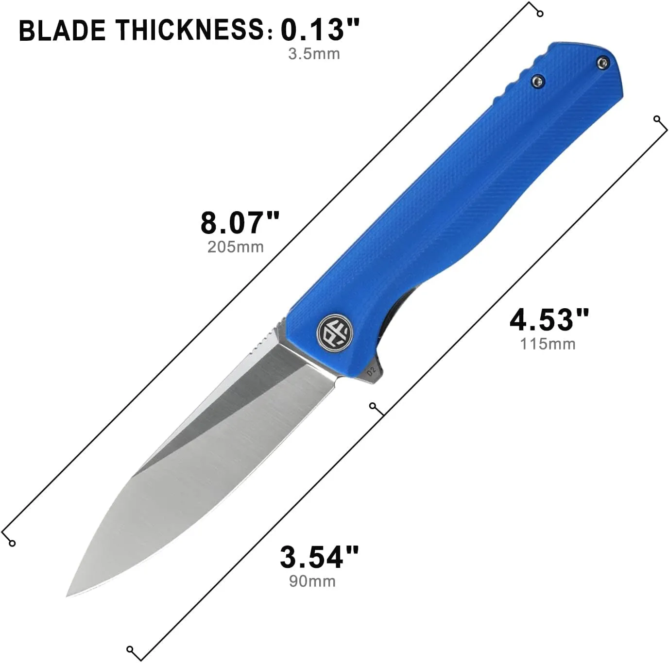 Petrified fish G10 handle D2 steel blade 2CR13 liner ball bearing flipper folding knife camping hunting EDC pocket tool PF818 (Blue, Satin)