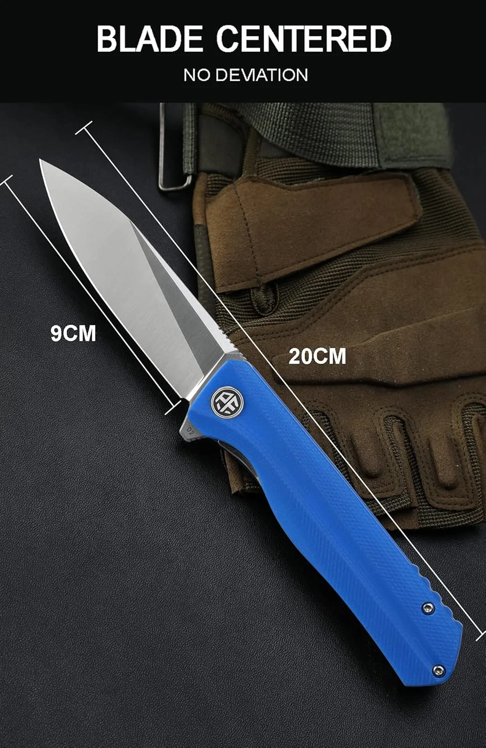 Petrified fish G10 handle D2 steel blade 2CR13 liner ball bearing flipper folding knife camping hunting EDC pocket tool PF818 (Blue, Satin)