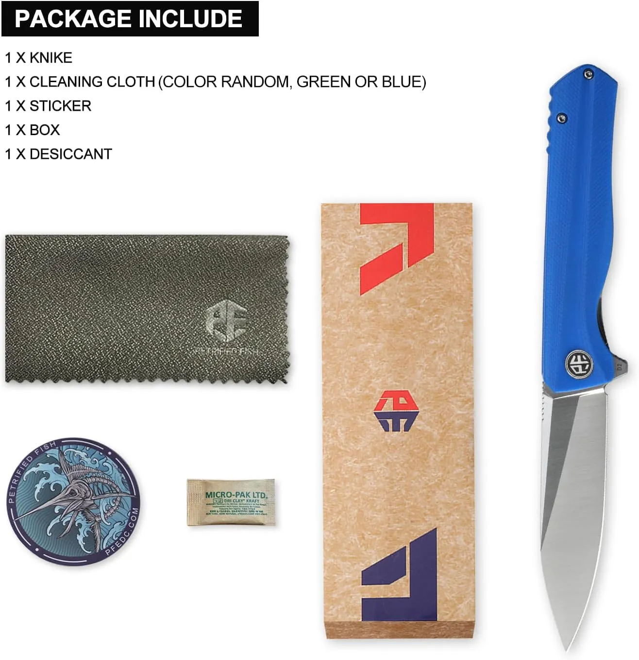 Petrified fish G10 handle D2 steel blade 2CR13 liner ball bearing flipper folding knife camping hunting EDC pocket tool PF818 (Blue, Satin)