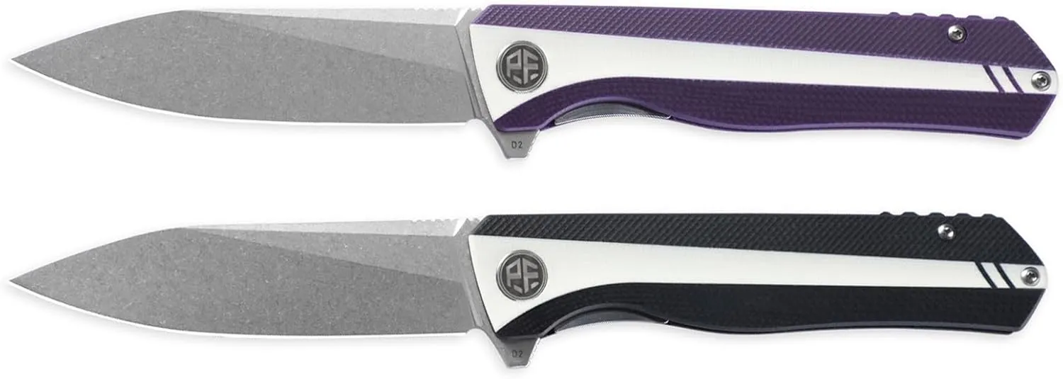 Petrified fish G10 handle D2 steel blade 2CR13 liner ball bearing flipper folding knife camping hunting EDC pocket tool PF818 (Gray, Satin)