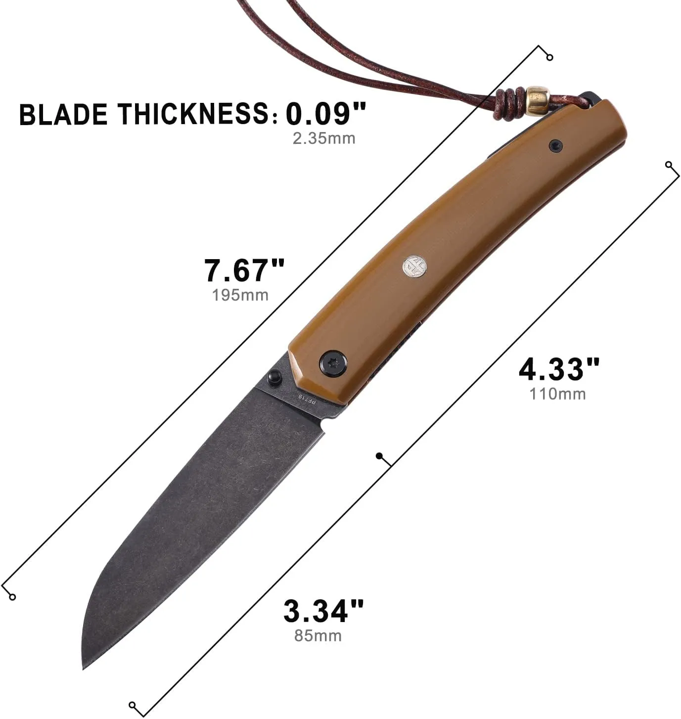 Petrified fish PF719 Folding Knife,3.34" 12C27N Steel Blade, G10 Handle Thumb Stud Liner lock Pocket knife (Black Stonewashed)