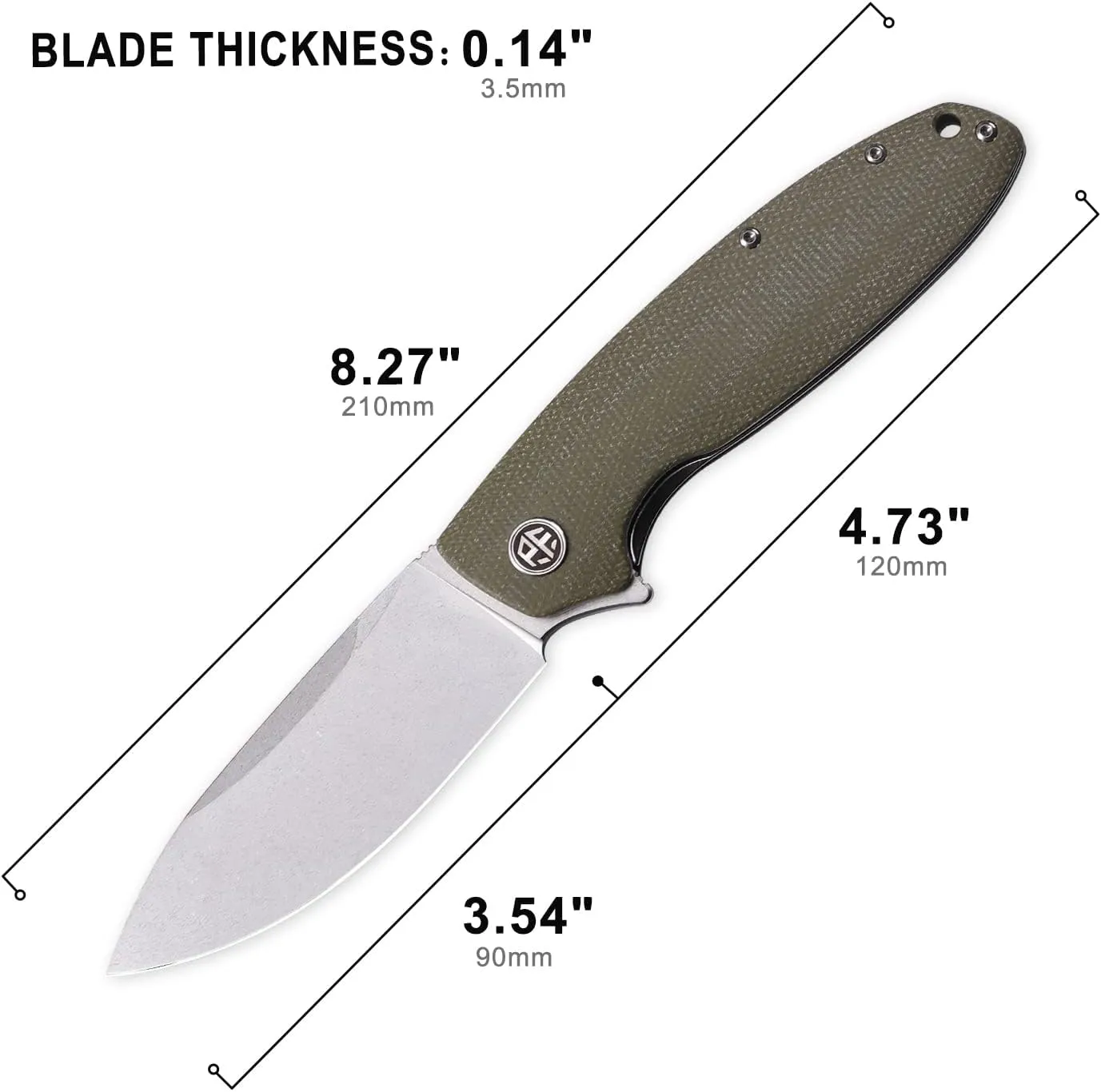 Petrified fish PFB01 Terra,3.54" D2 Steel Blade, Micarta Handle Flipper Liner lock Folding knife (Green)