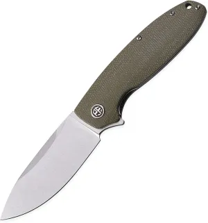 Petrified fish PFB01 Terra,3.54" D2 Steel Blade, Micarta Handle Flipper Liner lock Folding knife (Green)