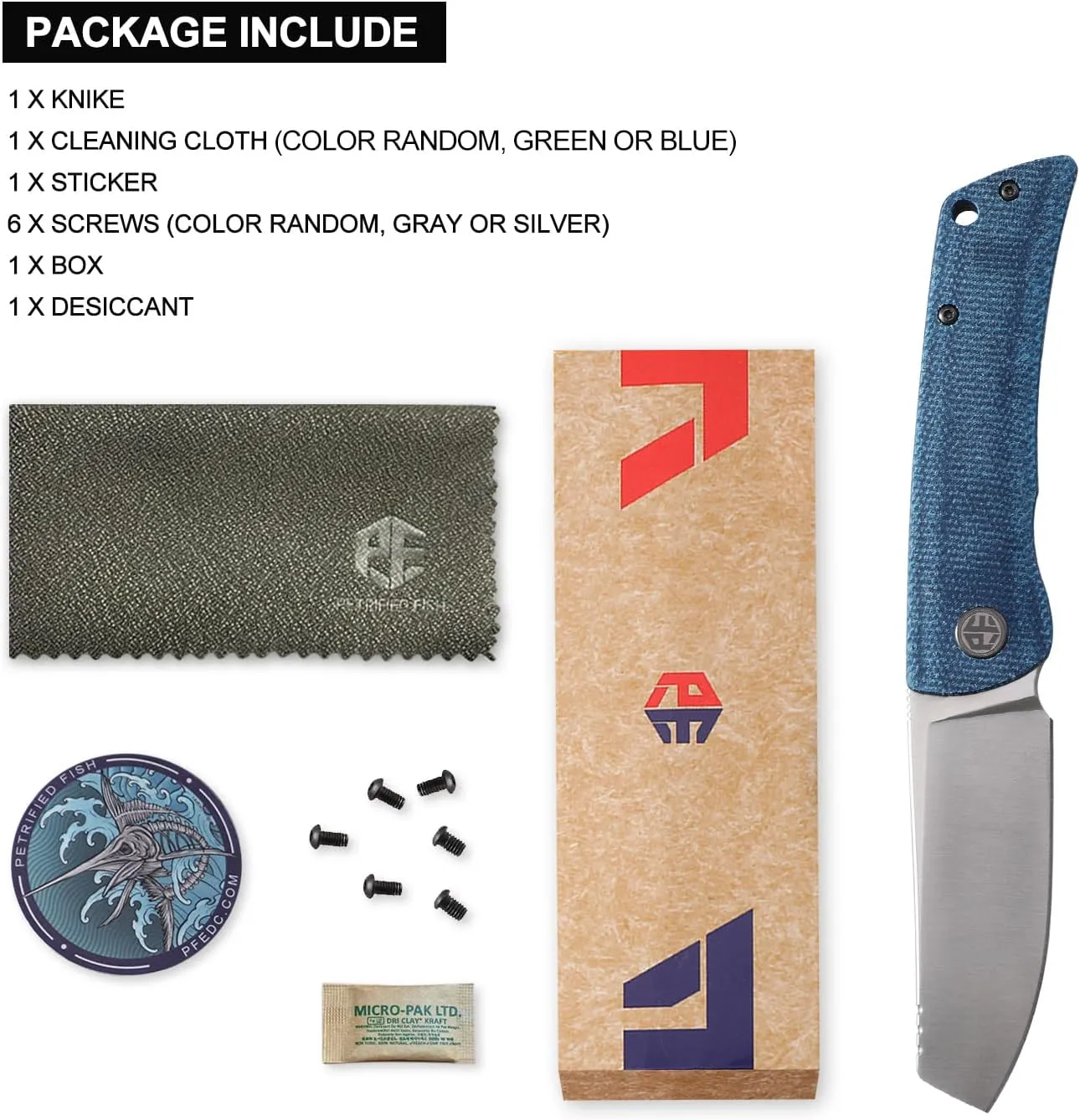 Petrified fish PFE05 Flavorist,3.15" K110 Satin Blade, 94g Micarta Handle Front Flipper Liner lock Folding knife (Blue)