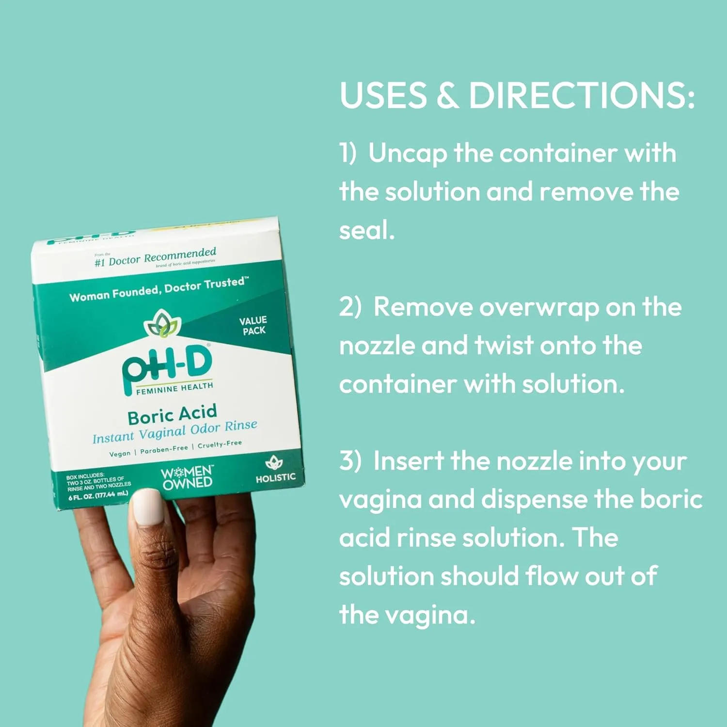 pH-D Feminine Health Support - Instant Odor Rinse with Boric Acid for Vaginal Odor - Vegan, Paraben-Free, Cruelty-Free, 6 Fl Oz Total, (3 Fl Oz, Pack of 2)