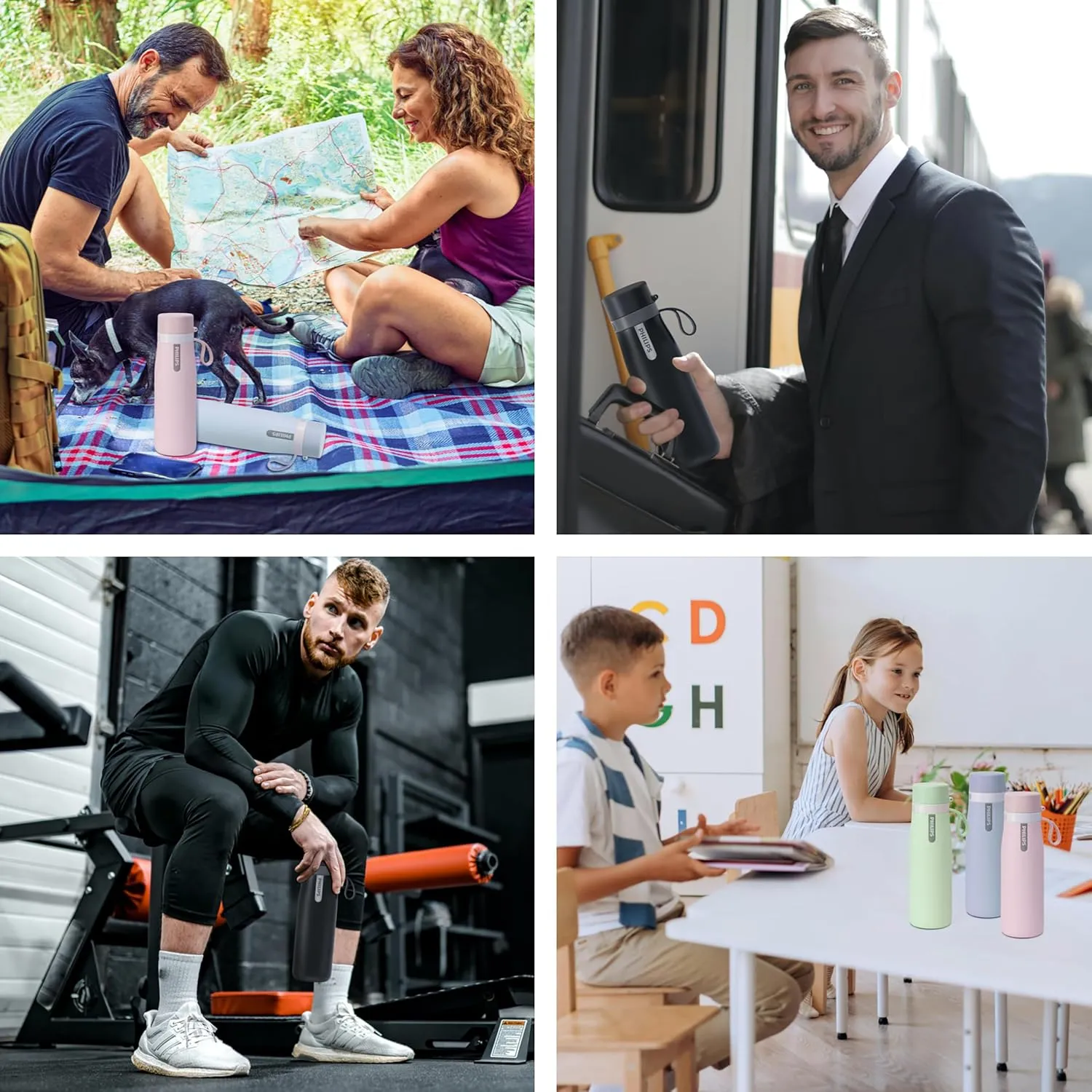 PHILIPS Water Bottle with Filter, Filter Water Bottle Stainless Steel with GoZero Everyday BPA-Free Tap Water Filter, Water Filter Bottle Keep Drink Cold 24 Hours