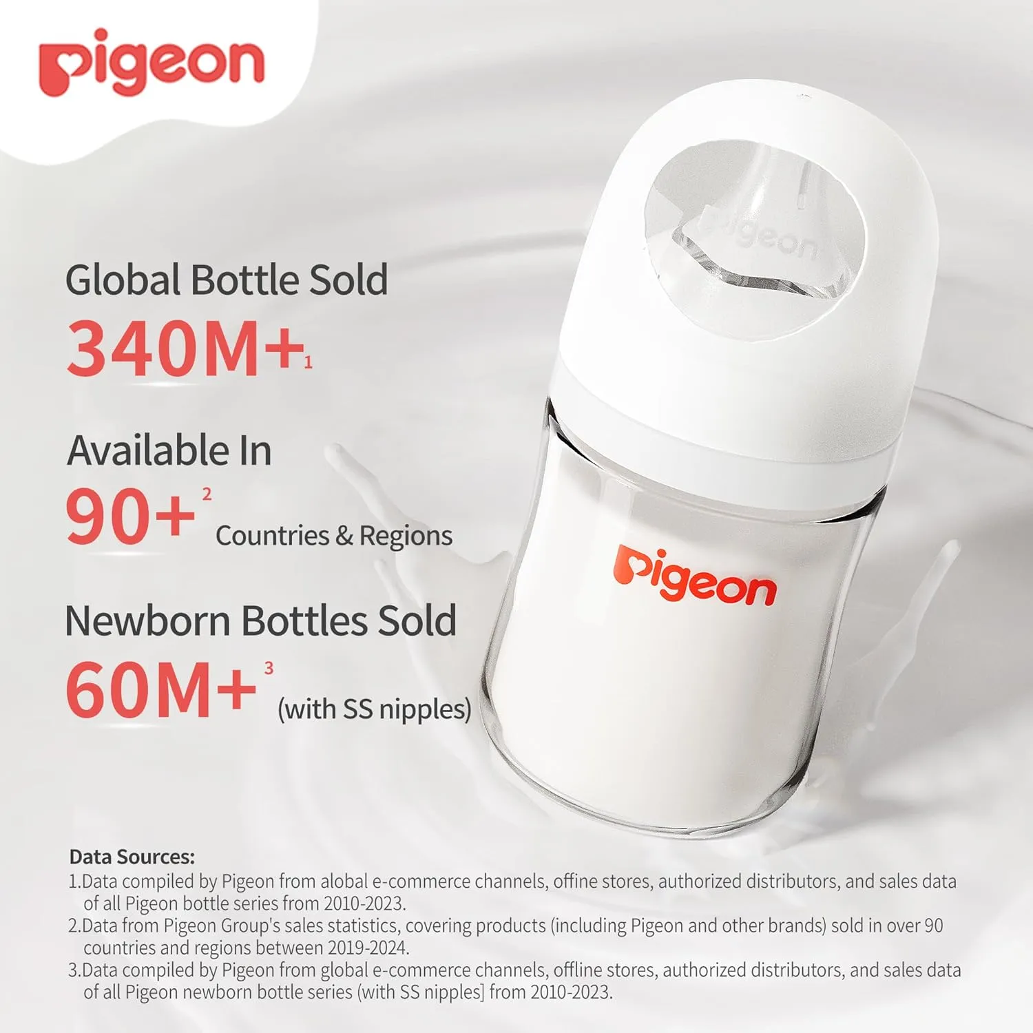 Pigeon Glass Nursing Bottle Wide Neck, Anti-Colic, Streamlined Body, Natural Feel, Easy to Clean, Heat-Resistant, 8.1 Oz(Pack of 2), Includes 2pcs M Nipples (3m )