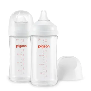 Pigeon Glass Nursing Bottle Wide Neck, Anti-Colic, Streamlined Body, Natural Feel, Easy to Clean, Heat-Resistant, 8.1 Oz(Pack of 2), Includes 2pcs M Nipples (3m )