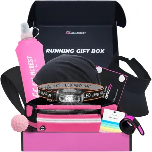 Pink Running Gift Box for Women – 10 Premium Running Essentials, Includes Running Belt, Waterproof Headlamp, Water Bottle, Running Beanie, 7 Colored Hair Ties & More – Gift For Runners