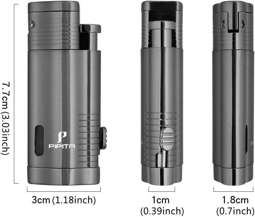 PIPITA Cigar Lighter and Cigar Cutter Set (2pcs/Set), Jet 3 Flame Cigar Lighter Torch and Cigar Cutter, Packing with Nice Gift Box (Black, Lighter Cutter)