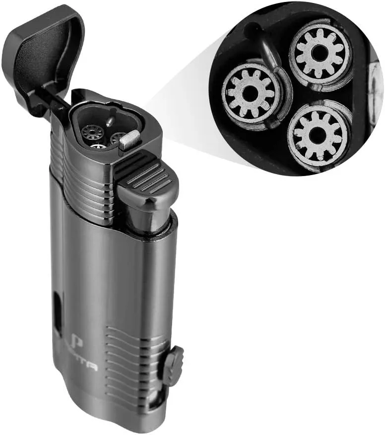 PIPITA Cigar Lighter and Cigar Cutter Set (2pcs/Set), Jet 3 Flame Cigar Lighter Torch and Cigar Cutter, Packing with Nice Gift Box (Black, Lighter Cutter)