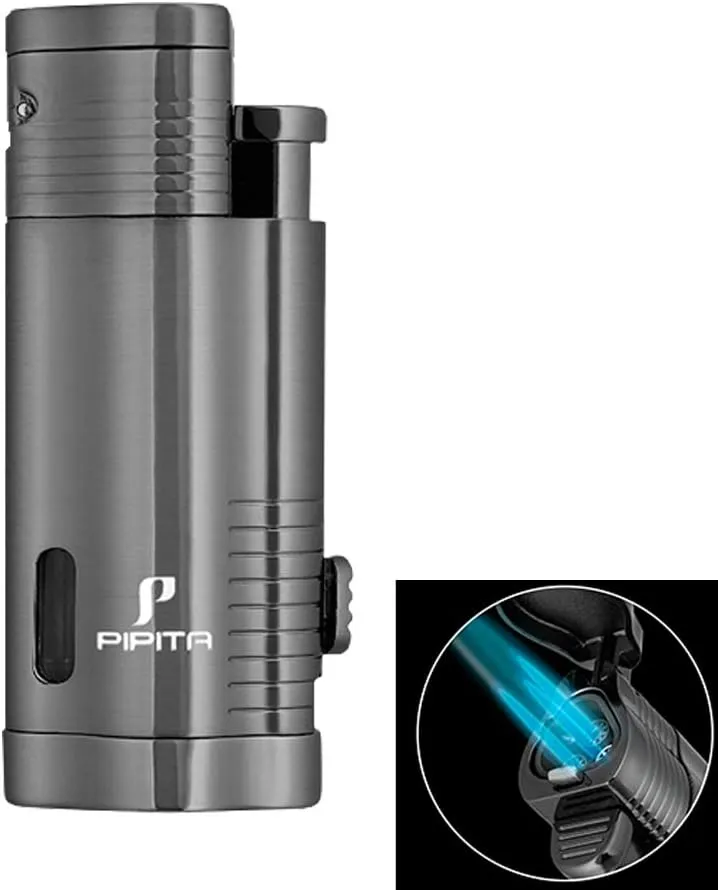 PIPITA Cigar Lighter and Cigar Cutter Set (2pcs/Set), Jet 3 Flame Cigar Lighter Torch and Cigar Cutter, Packing with Nice Gift Box (Black, Lighter Cutter)