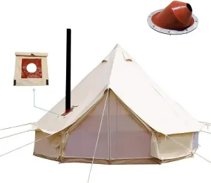 playdo Waterproof 4 Season Cotton Canvas Tent Bell Tent Yurt Tent with Stove Jack Hole for Outdoor Camping for 8-10 Persons (6M-19.6FT)