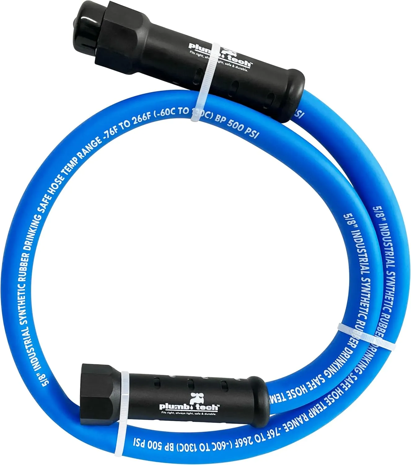 PlumbTech BHS4 Industrial-Grade Dual-Purpose BPA-Free Drinking Water-Safe Synthetic Rubber Hose, Blue, 5/8" Diameter x 4' Long