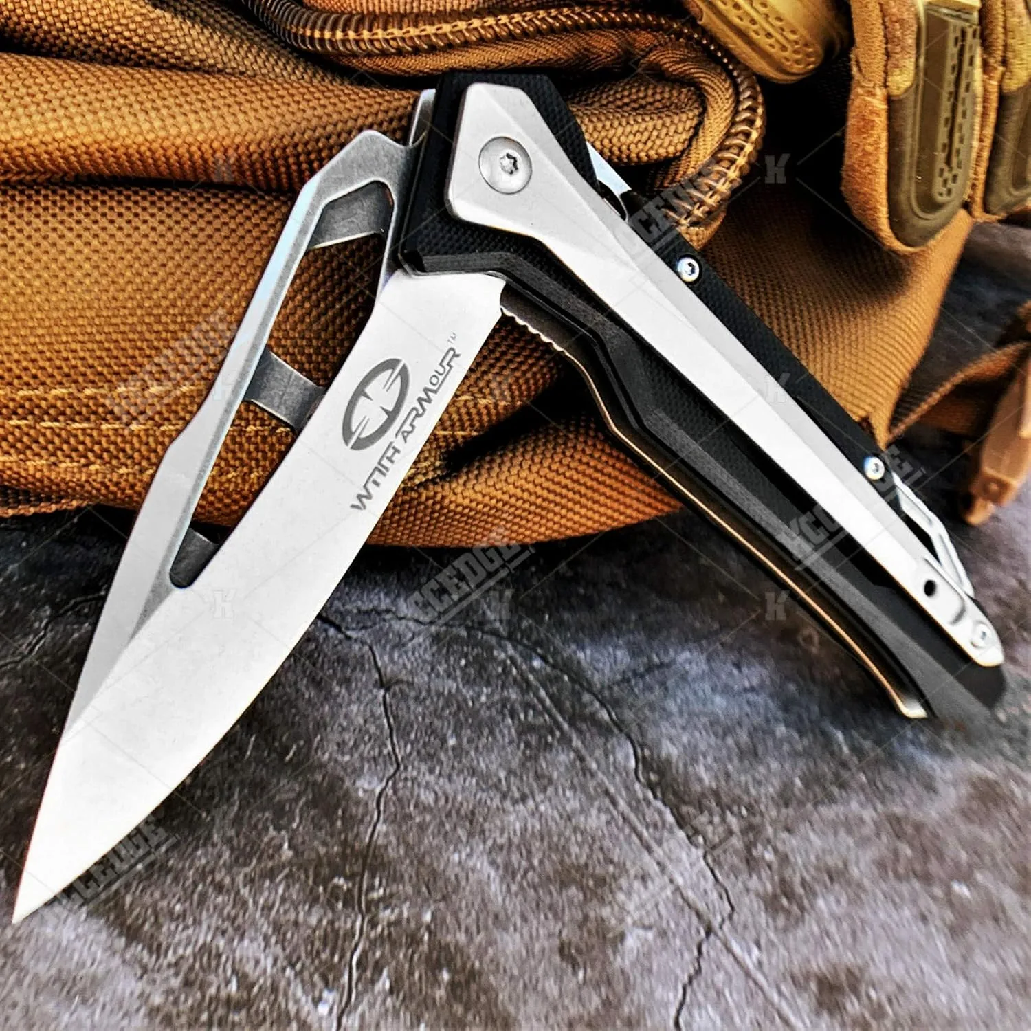 Pocket Knife Camping Accessories Survival Kit 8" Tactical Knife Stonewash D2 Steel Blade with Ball Bearing System Paired With a Steel And G10 Handle Hunting Knife Camping Gear 79767