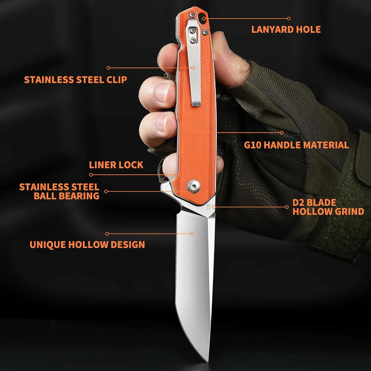 Pocket Knife Folding Knife for EDC Natural G10 Handle Satin D2 Steel Blade Foldable Small Knife Carry Knife for Men Women Lightweight for Indoor Outdoor Gift