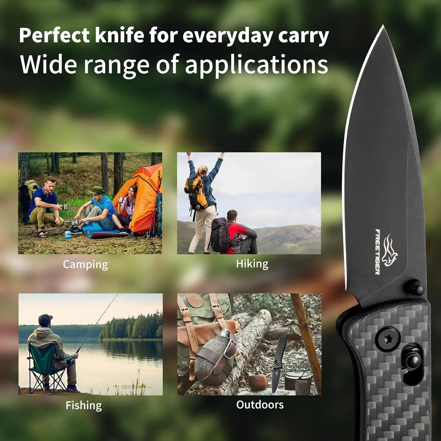 Pocket Knife for Men Women - EDC D2 Folding Knife with Clip, Carbon Fiber Handle, Axis Lock Knives for Work Camping Hiking, Gifts Knives for Dad Husband