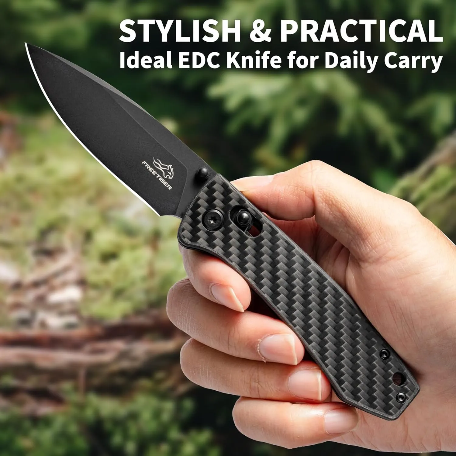 Pocket Knife for Men Women - EDC D2 Folding Knife with Clip, Carbon Fiber Handle, Axis Lock Knives for Work Camping Hiking, Gifts Knives for Dad Husband