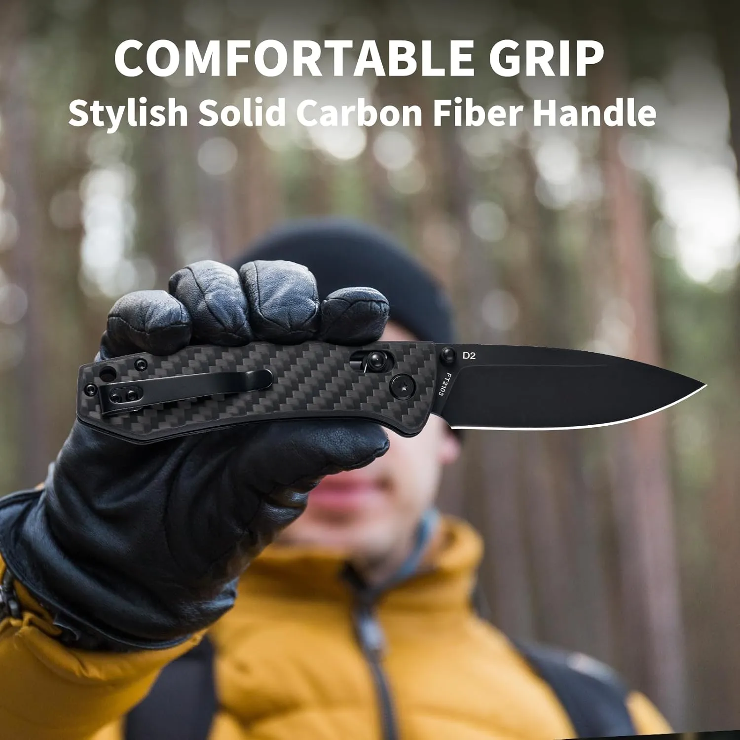 Pocket Knife for Men Women - EDC D2 Folding Knife with Clip, Carbon Fiber Handle, Axis Lock Knives for Work Camping Hiking, Gifts Knives for Dad Husband