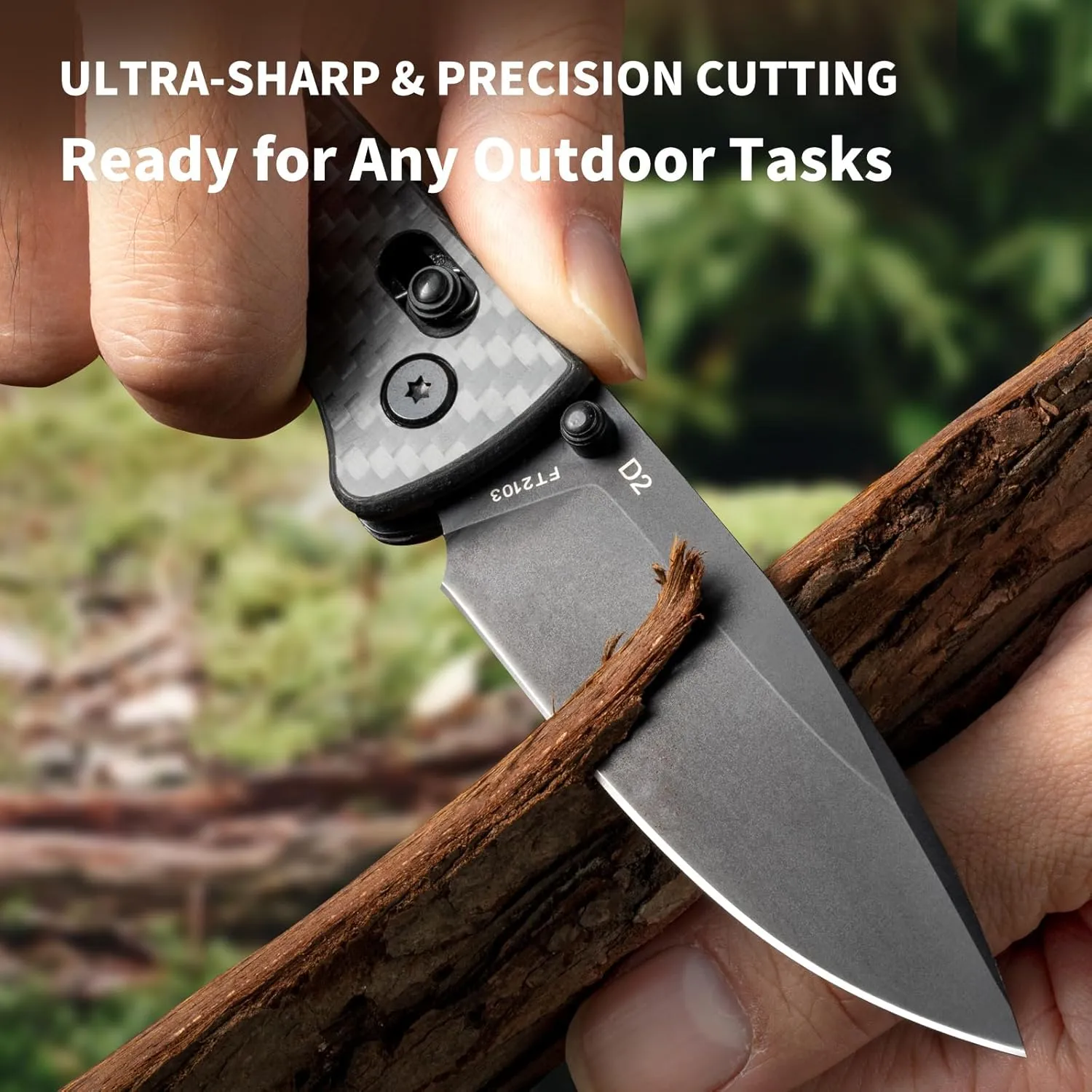 Pocket Knife for Men Women - EDC D2 Folding Knife with Clip, Carbon Fiber Handle, Axis Lock Knives for Work Camping Hiking, Gifts Knives for Dad Husband