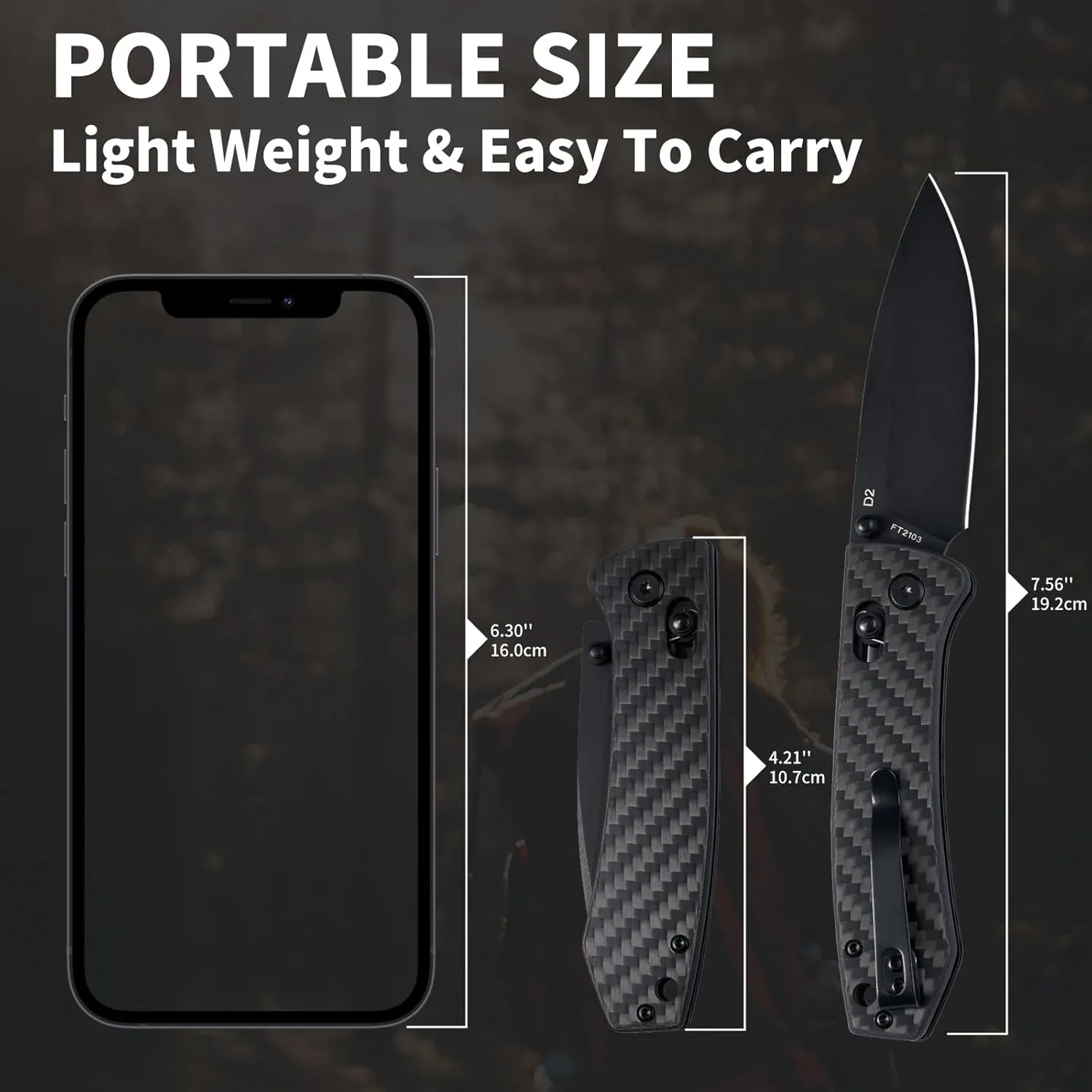 Pocket Knife for Men Women - EDC D2 Folding Knife with Clip, Carbon Fiber Handle, Axis Lock Knives for Work Camping Hiking, Gifts Knives for Dad Husband