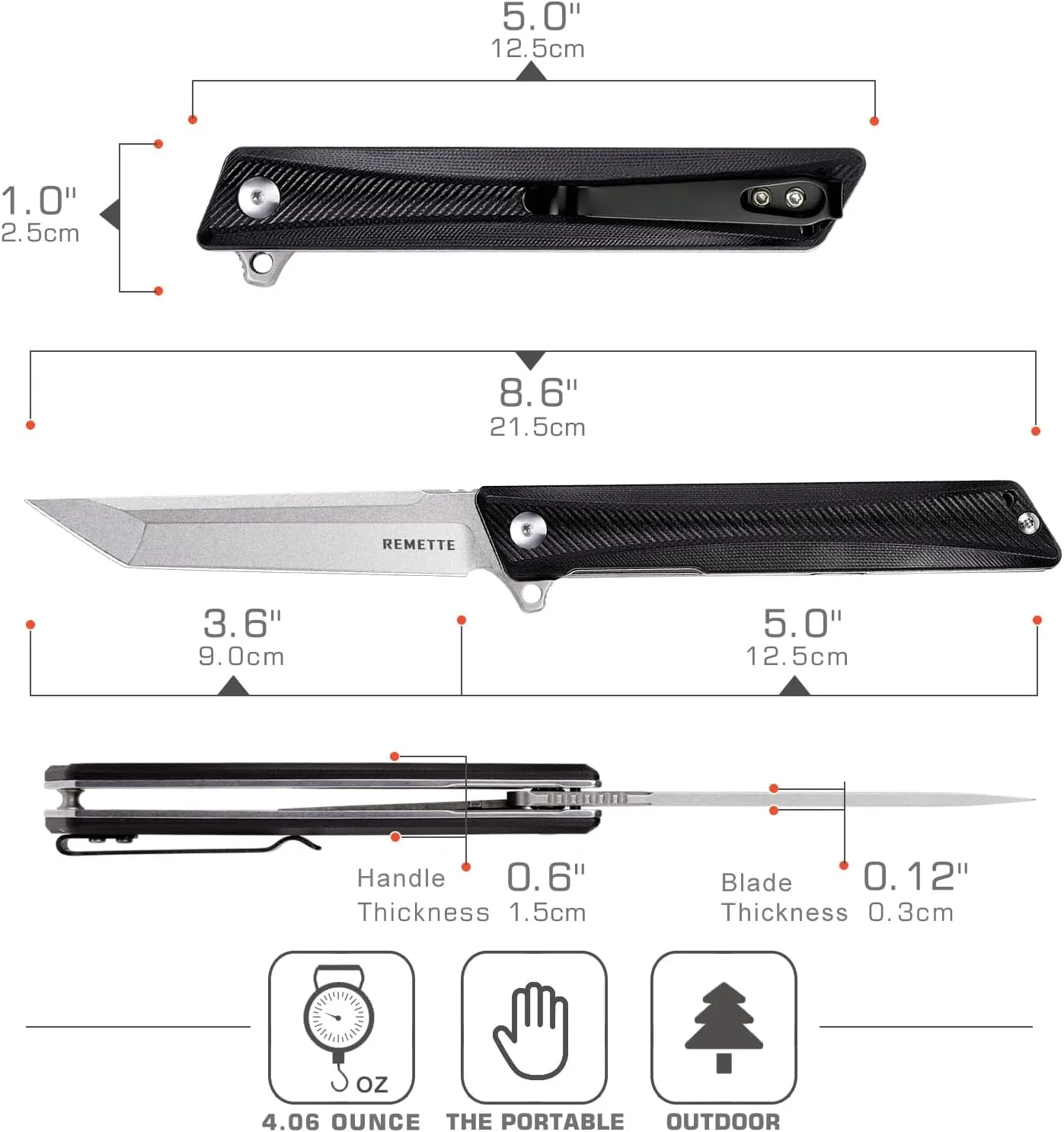Pocket Knife GD22K, Flipper Open D2 Steel Tanto Folding knife with Durable G10 Handle,Men Women Everyday Carry EDC Knife,Sharp Camping Hiking Daily Work Knives