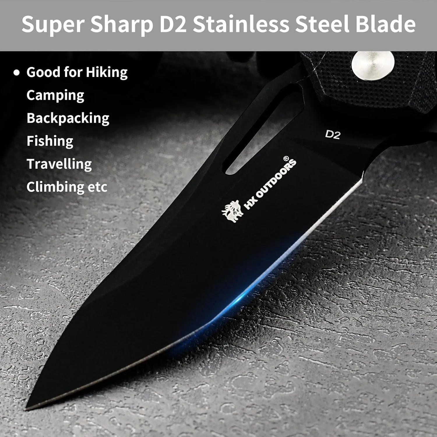 Pocket Knife with Lock, Premium D2 Steel Folding Knife with Pocket Clip and Non Slip G10 Handle for Men，Outdoor, Survival, Camping, Hiking