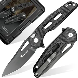 Pocket Knife with Lock, Premium D2 Steel Folding Knife with Pocket Clip and Non Slip G10 Handle for Men，Outdoor, Survival, Camping, Hiking