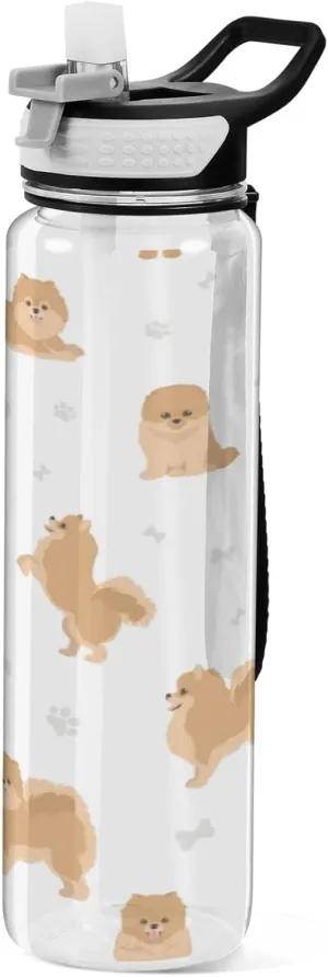Pomeranian German Spitz Dog Kids Water Bottle with Straw Sports Bottles BPA-Free Tritan Plastic Water Jug for Women Men Gym Outdoors