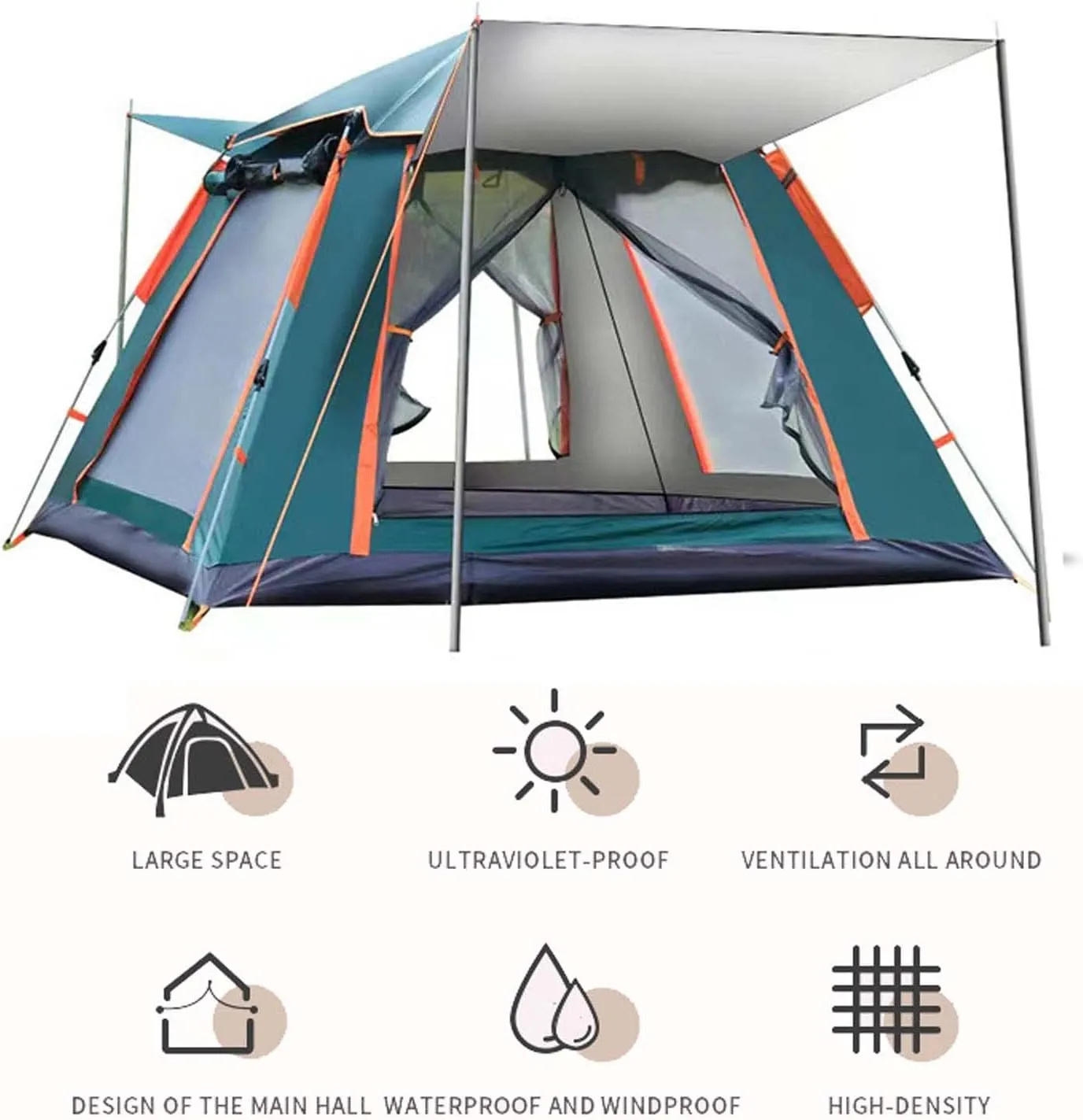 Pop Up Camping Tent 104x104x75 inch, 2/4/6 Person Dome Tent, Waterproof Windproof Easy Setup Tents, Lightweight Outdoor Tent for Backpacking, Easy Set-up Double Layer Tent for 4 Season