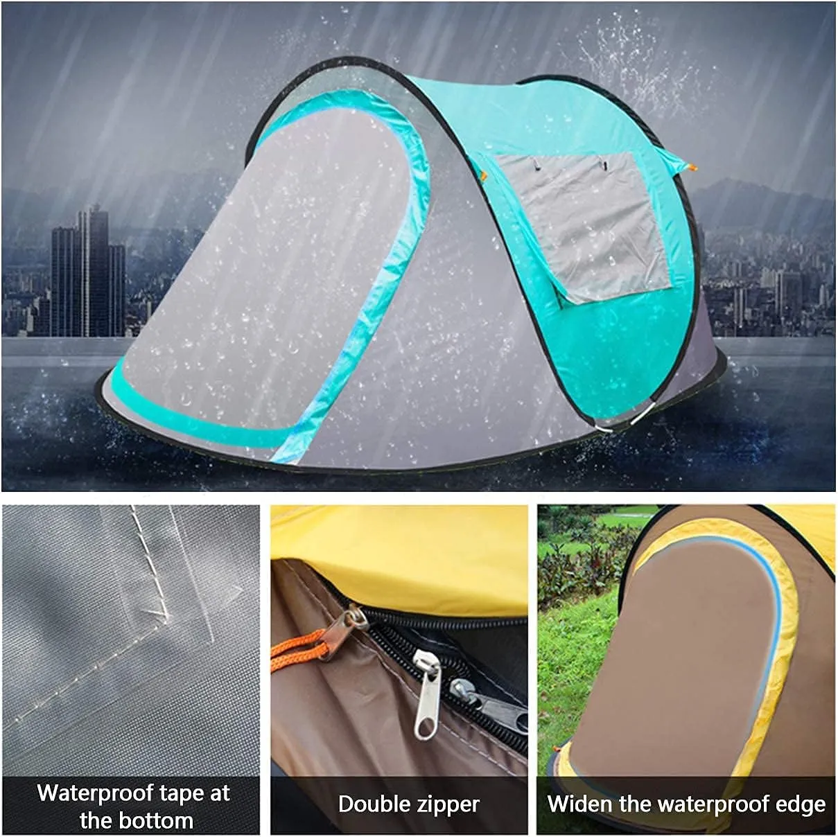 Pop Up Tent - 2 Layer 3-4 Person Pop-Up Tunnel Tent,Camping Tent,Dome Tent with 2 Doors 2 Window