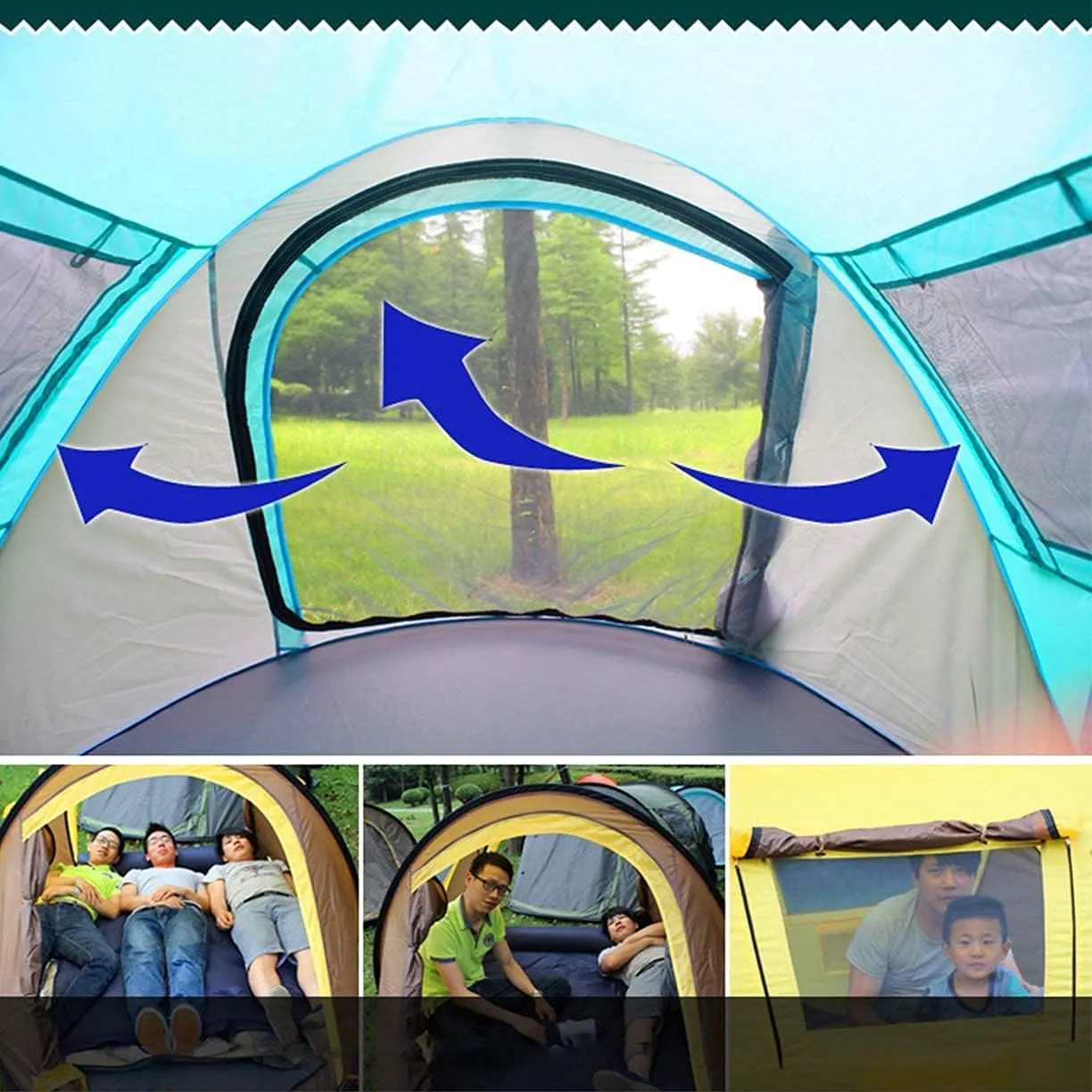Pop Up Tent - 2 Layer 3-4 Person Pop-Up Tunnel Tent,Camping Tent,Dome Tent with 2 Doors 2 Window