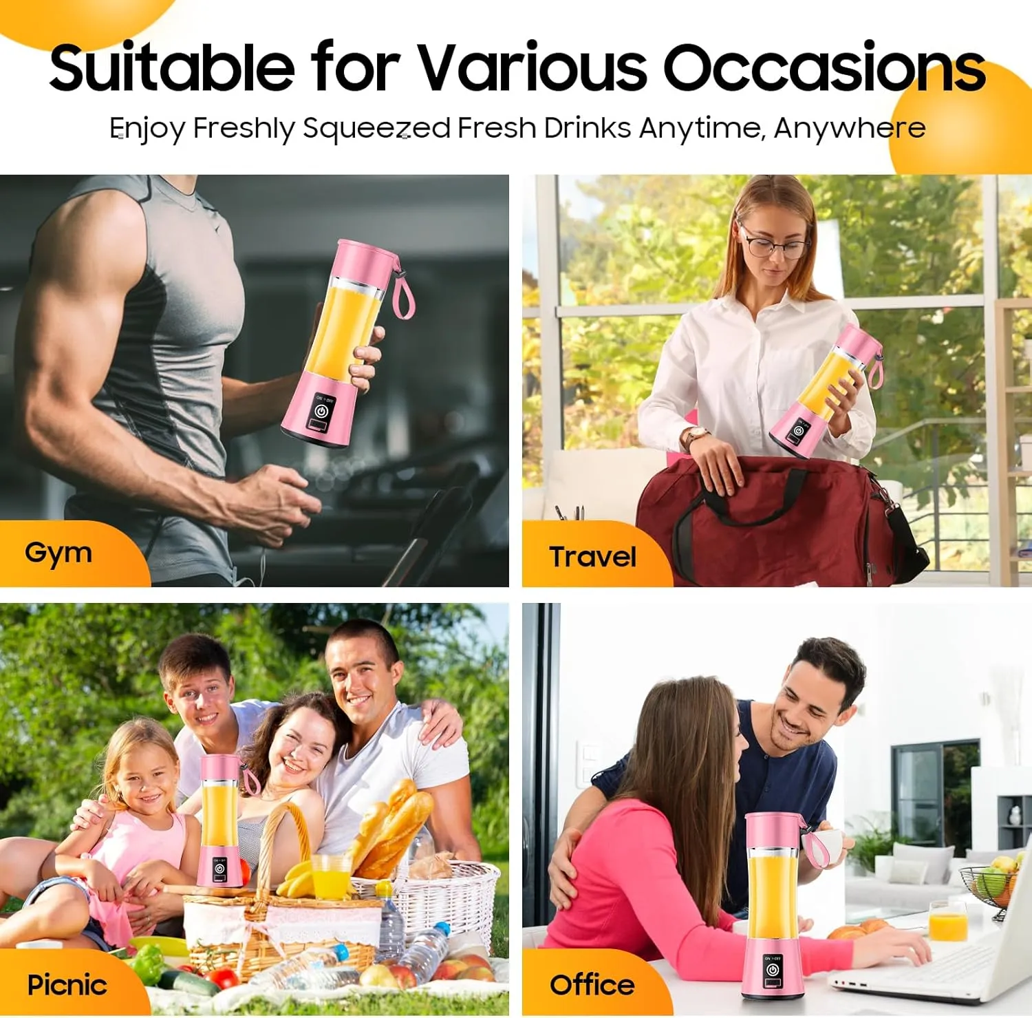Portable Blender for Smoothies & Shakes - Cordless Personal Size Blender with 6 Blades, 380Ml Juice Cup, Lightweight & Rechargeable, Freshly Squeezed for Picnic/Sprots/Office