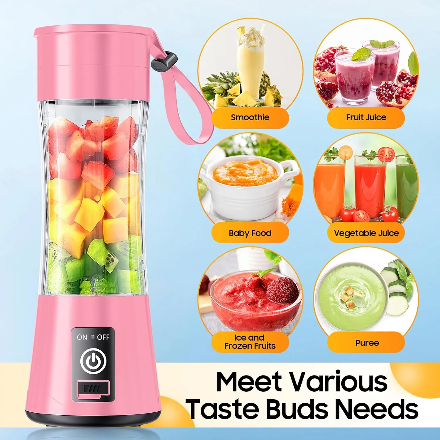Portable Blender for Smoothies & Shakes - Cordless Personal Size Blender with 6 Blades, 380Ml Juice Cup, Lightweight & Rechargeable, Freshly Squeezed for Picnic/Sprots/Office
