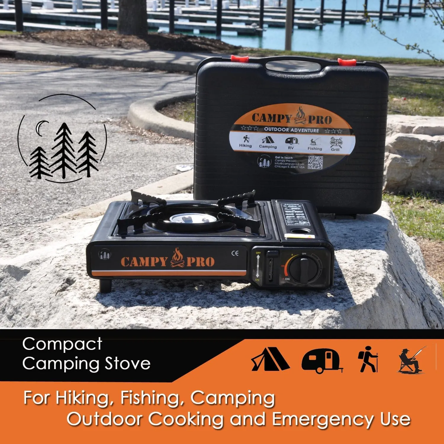 Portable Butane Gas Stove with Automatic Ignition and Carrying Case – Compact Camping Stove for Hiking, Outdoor Cooking, and Emergency Use (MAT BLACK)