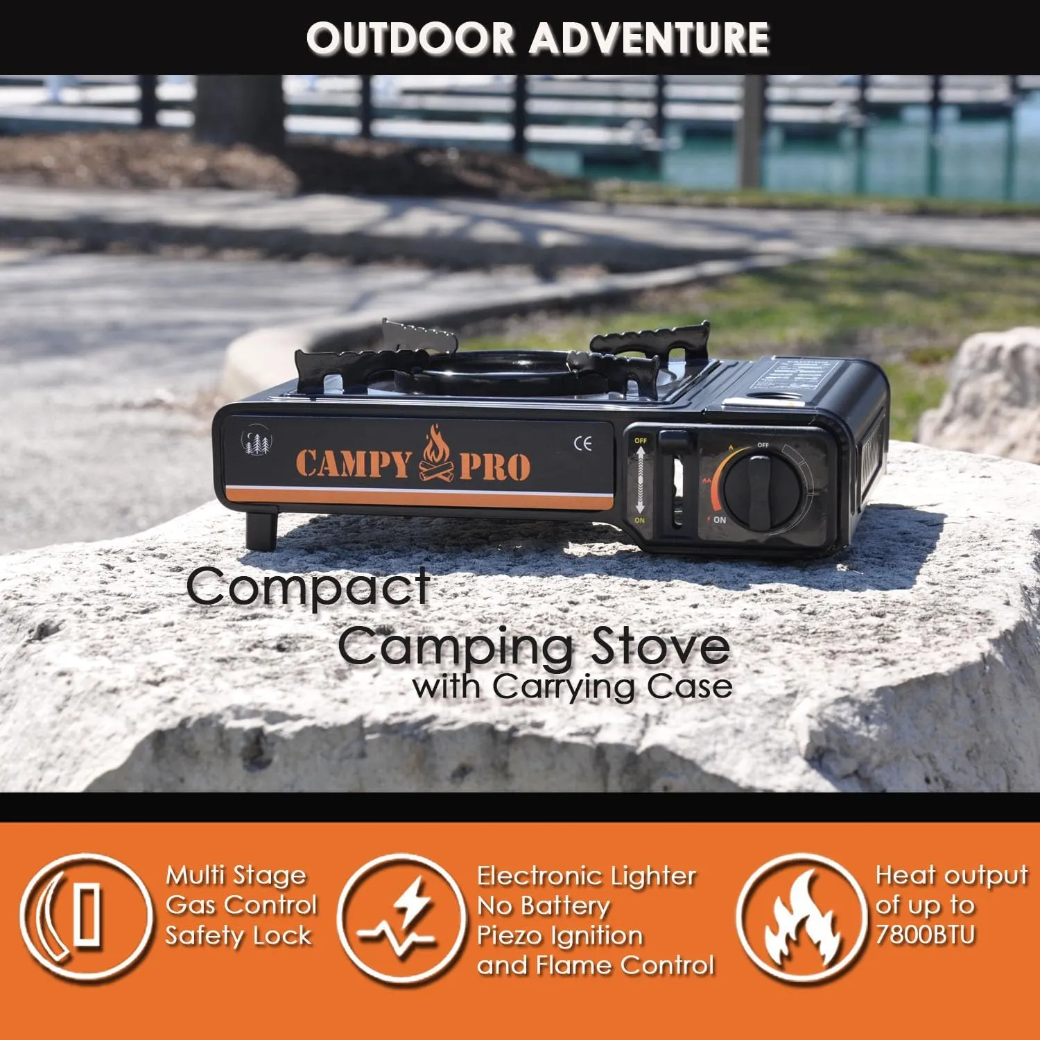 Portable Butane Gas Stove with Automatic Ignition and Carrying Case – Compact Camping Stove for Hiking, Outdoor Cooking, and Emergency Use (MAT BLACK)