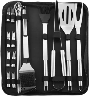 Portable Camp Cooking SIL Set, Stainless Steel Grilling Kit, Grill Accessories, BBQ Tools Set, Suitable for Travel, Picnics, Rvs, Camping, Bbqs ，